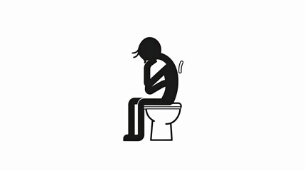 Simple black and white vector logo of a stick figure person sitting on a toilet