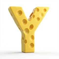 Cheese snack font Y shape salty kids food character on isolated white