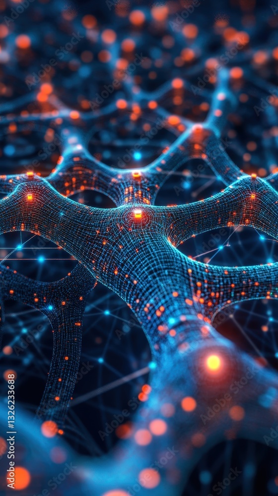 Poster a dynamic network of connected lines representing data flow and interconnectivity in technology