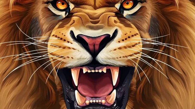 Roaring Lion Digital Illustration Close Up Showing Teeth and Fur