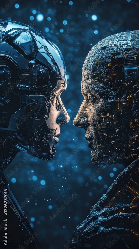 Aufkleber a humanoid robot gently kissing a man in a heartwarming display of affection and connection