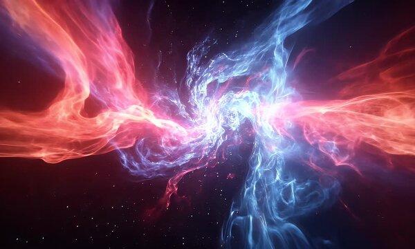 Cosmic nebula explosion in deep space with colorful swirling gas and distant starfield