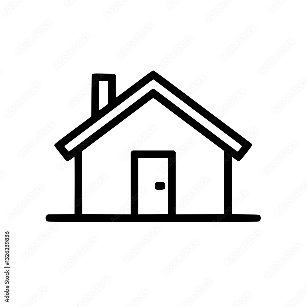 Poster simple house icon with clean lines chimney gable roof and centered door for designs that need a home