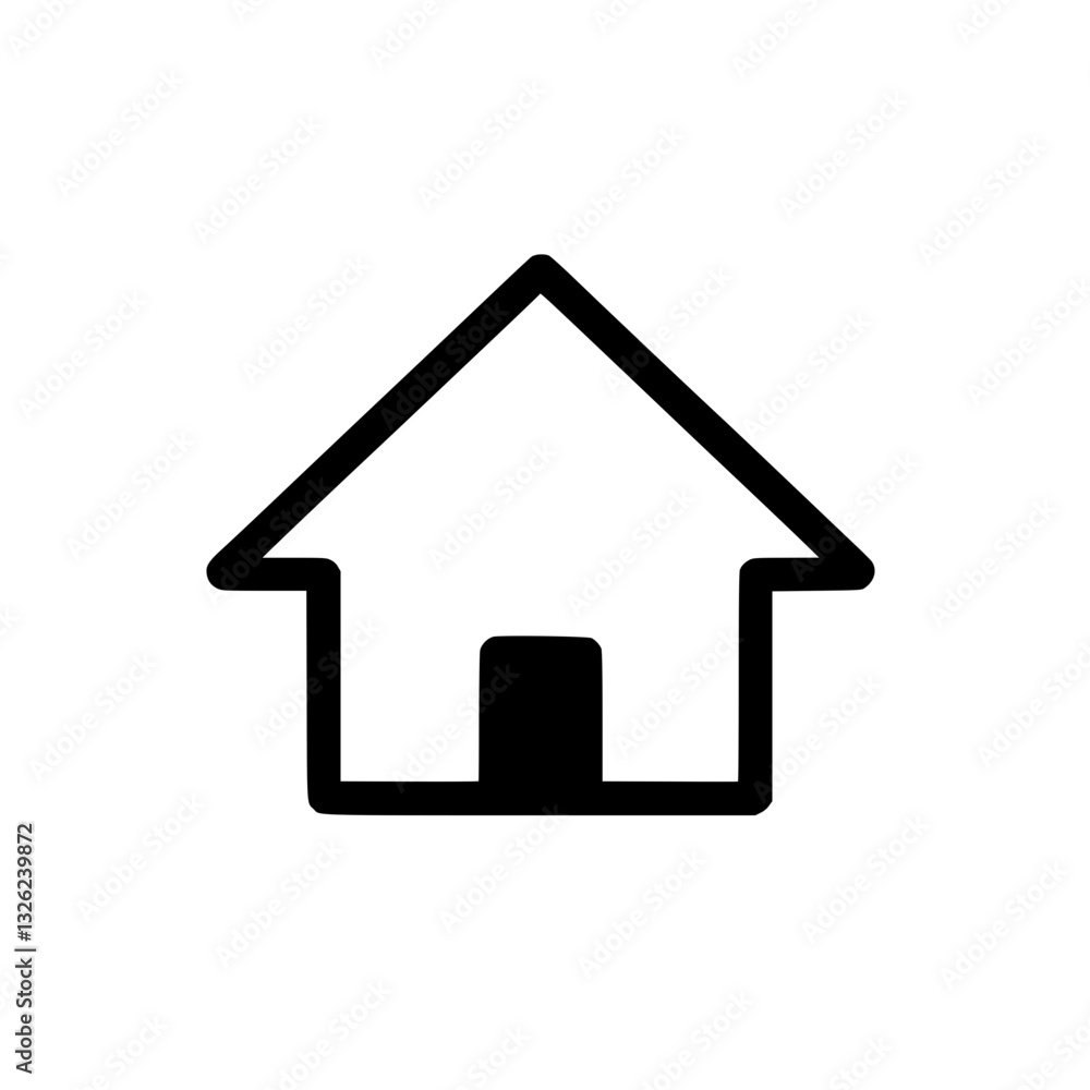 Poster simple home icon in outline representing residence safety and basic shelter needs with minimalist de