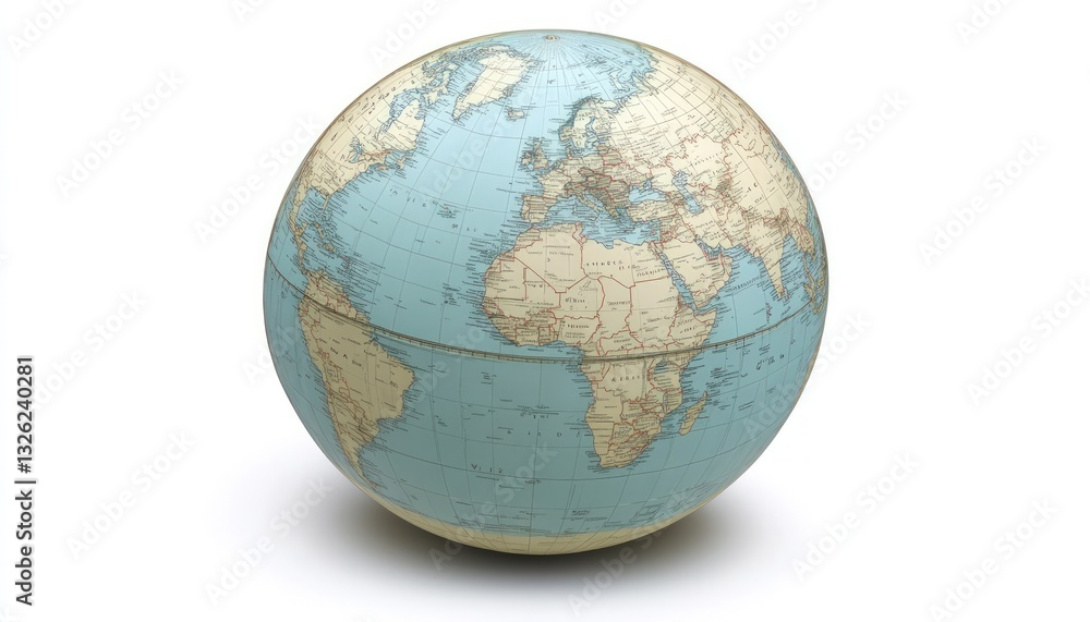 Poster globe with map on white background showing continents and dots representing global data concepts
