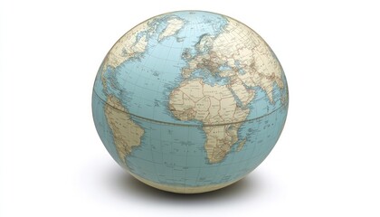Fototapeta premium Globe with map on white background showing continents and dots representing global data concepts