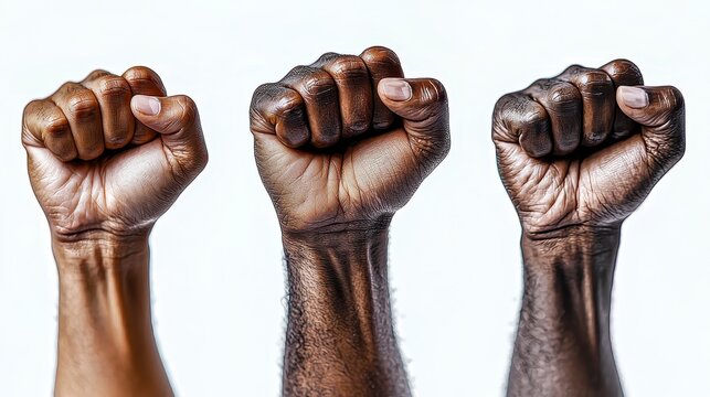 Bold close-up of a clenched fist raised in solidarity representing strength and determination in social movements
