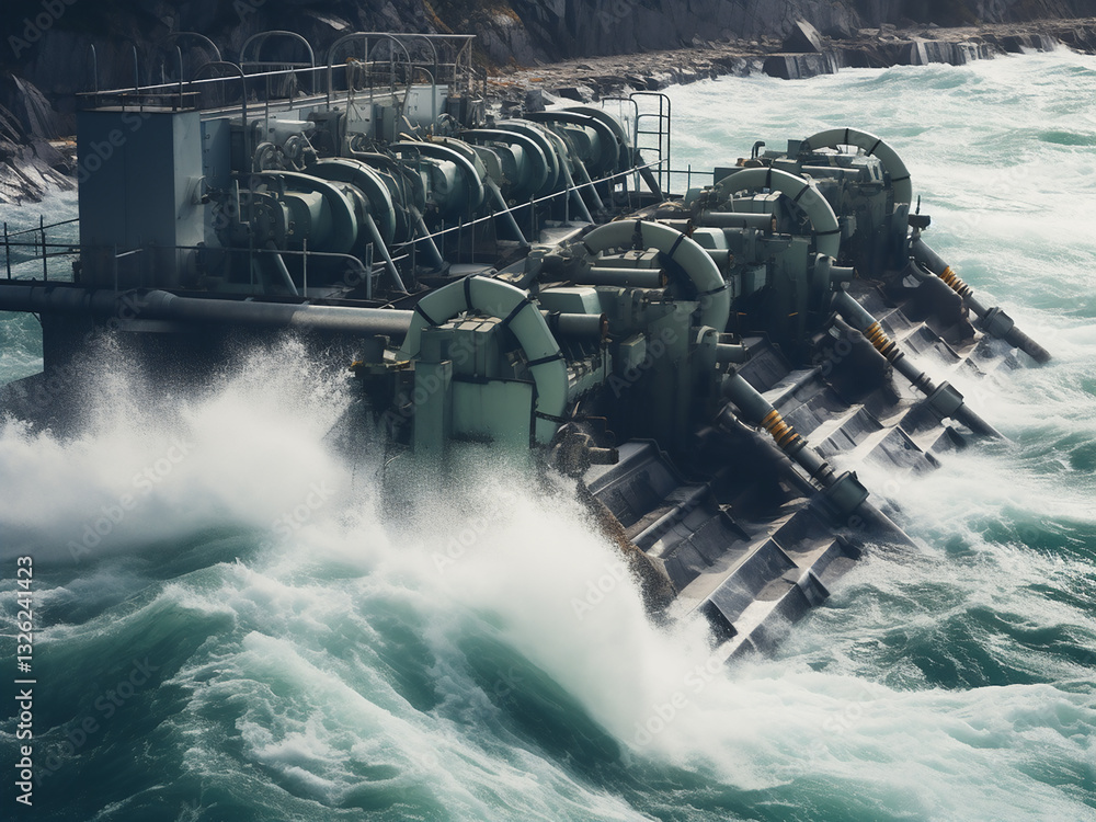 Aufkleber the wave power station efficiently captures energy generating steady power for grid feeding