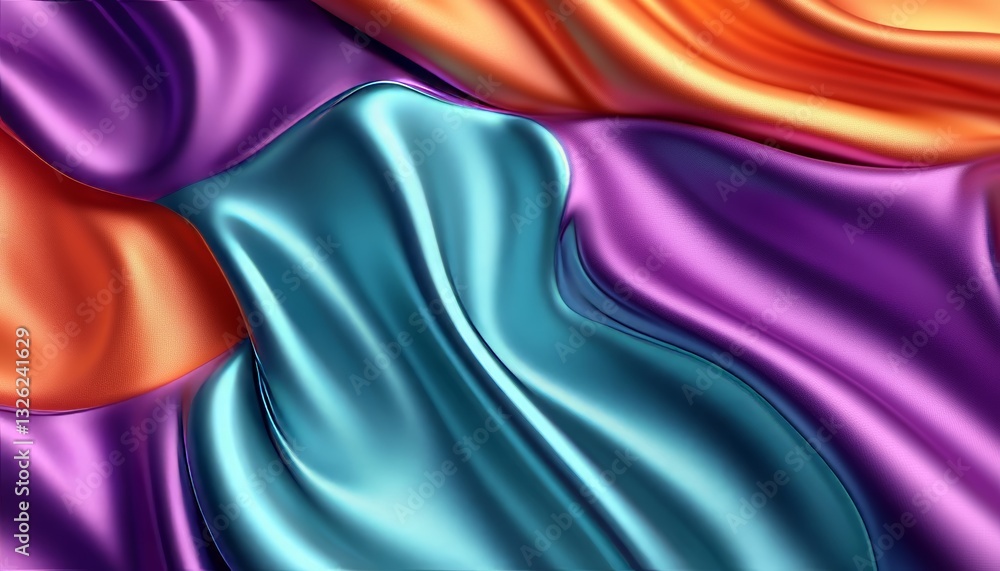 Poster abstract fluid teal, orange and violet background with smooth wave patterns and soft ripples