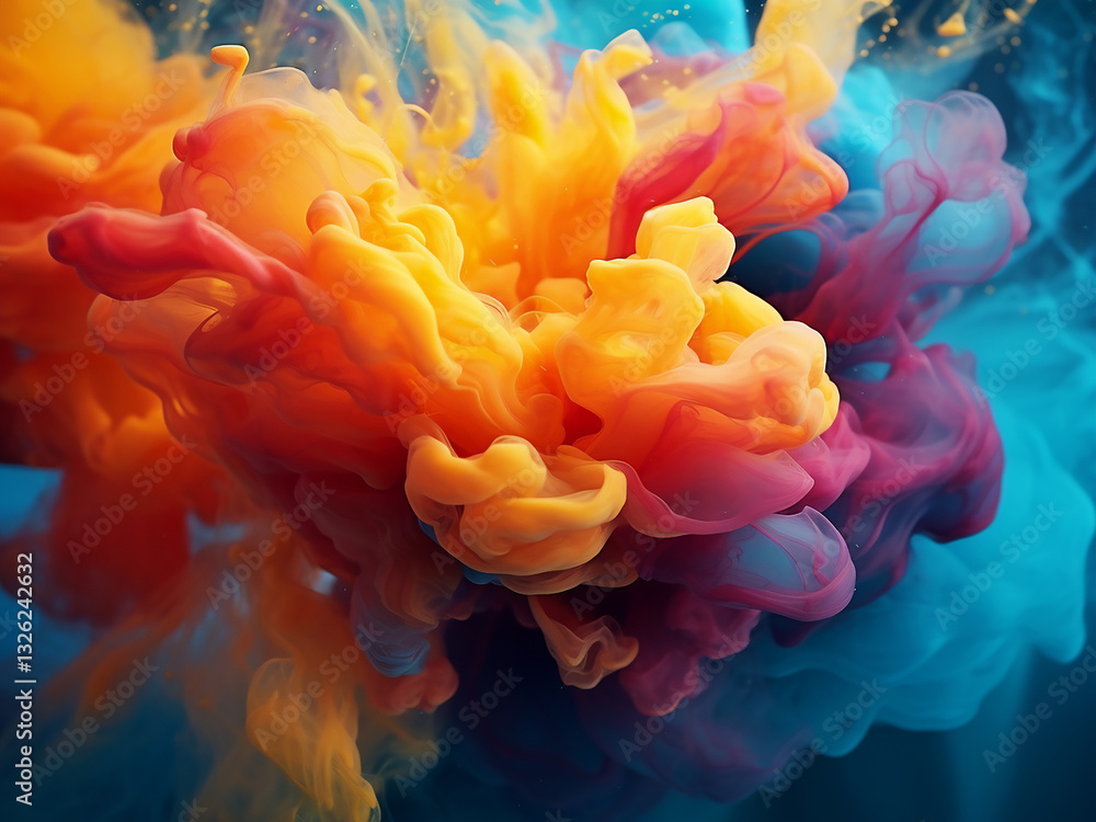 Poster Wet-on-wet painting style creates fluid boundaries where colors merge and dissolve harmoniously