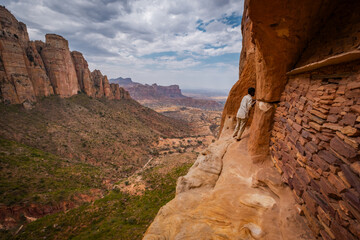 The path to Abune Yemata rock-hewn church in Tigray, Ethiopia