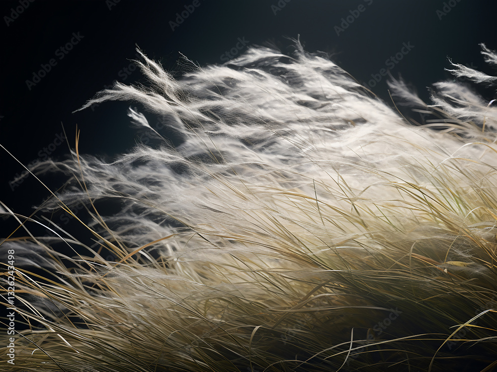 Poster wind bends grass creating streaming waves showing the force and motion of nature