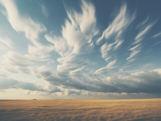 Wind shapes clouds stretching them into forms that flow with the air