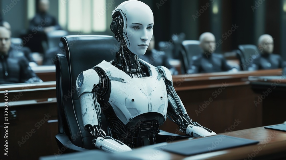Poster humanoid robot relaxing in a chair portraying a blend of technology and human-like behavior