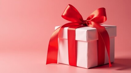 Obraz premium gift with red ribbon on pink background