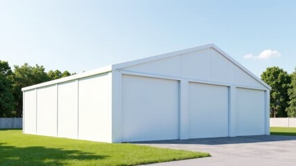 Obraz premium photo of white large warehouse hangar from outside