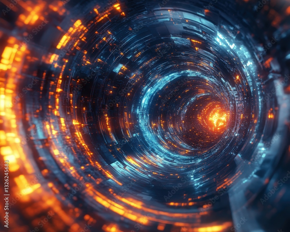 Poster enigmatic spiral shaped tunnel leading into the unknown with intriguing patterns and shadows