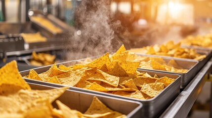 Naklejka premium Conveyor System for Tortilla Chips in a Food Processing Facility with Cascading Action