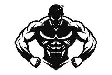 body builder man line art silhouette vector illustration