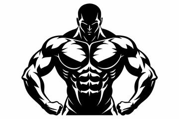 body builder man line art silhouette vector illustration