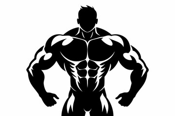 body builder man line art silhouette vector illustration