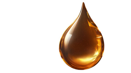 Glowing facial oil drop, honey-colored liquid with soft shimmer, ultra-detailed light reflections, isolated on a transparent background