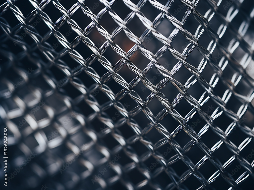 Poster metal mesh woven in a wire pattern letting regular light filter through a technical surface