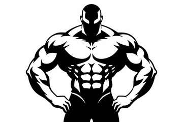 body builder man line art silhouette vector illustration