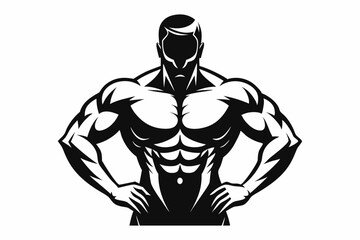 body builder man line art silhouette vector illustration
