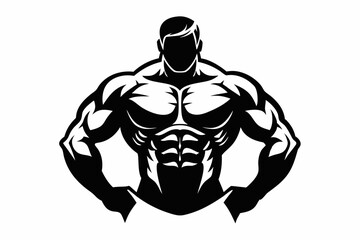 body builder man line art silhouette vector illustration