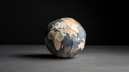 Fototapeta premium A textured globe featuring distinct continents, crafted to represent Earth, set against a dark background.