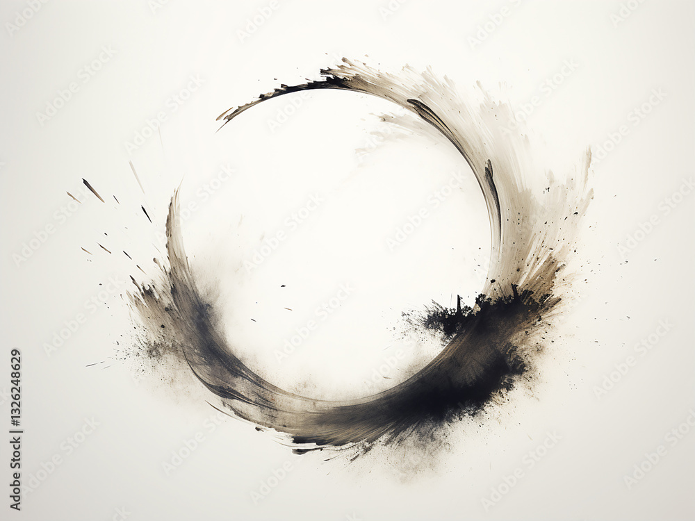 Poster zen circle completed with a flowing brushstroke showing emptiness and expressing wholeness
