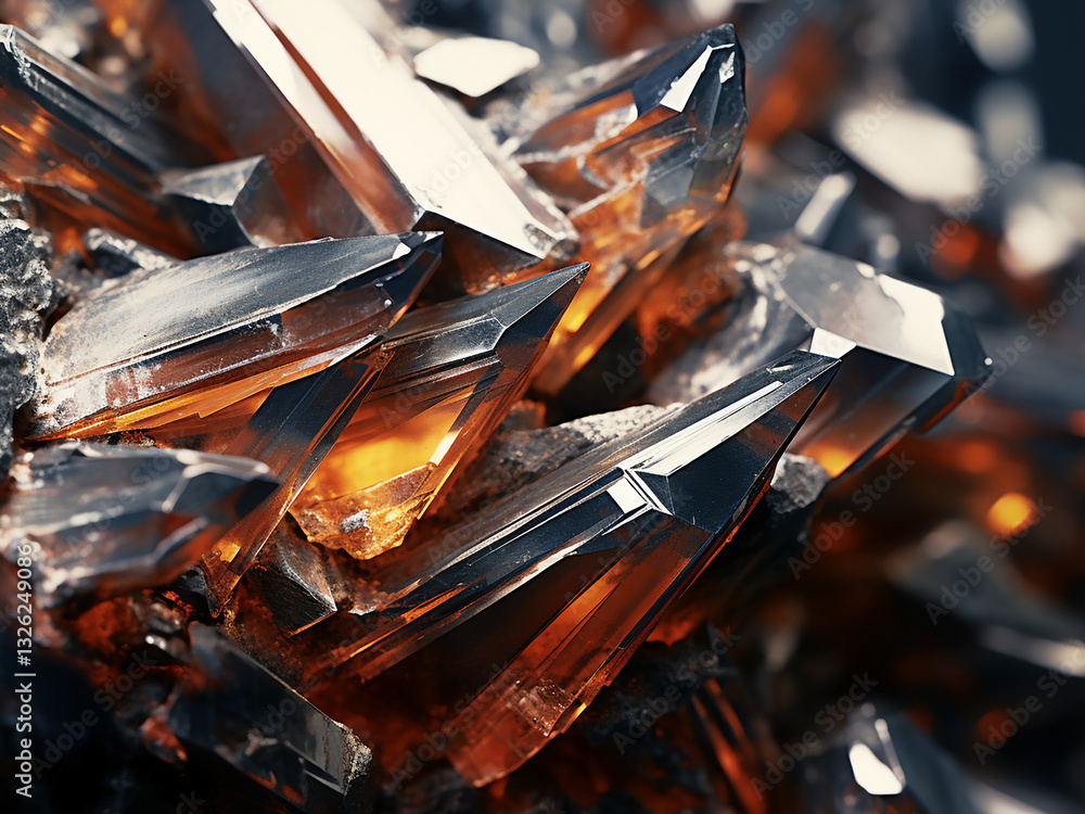 Poster macro shot of zinc surface with angular crystal texture, highlighting the metallic appearance