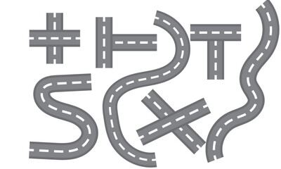Road and Highway Vector Set: Curves, Intersections, and Street Icons for Maps and Navigation