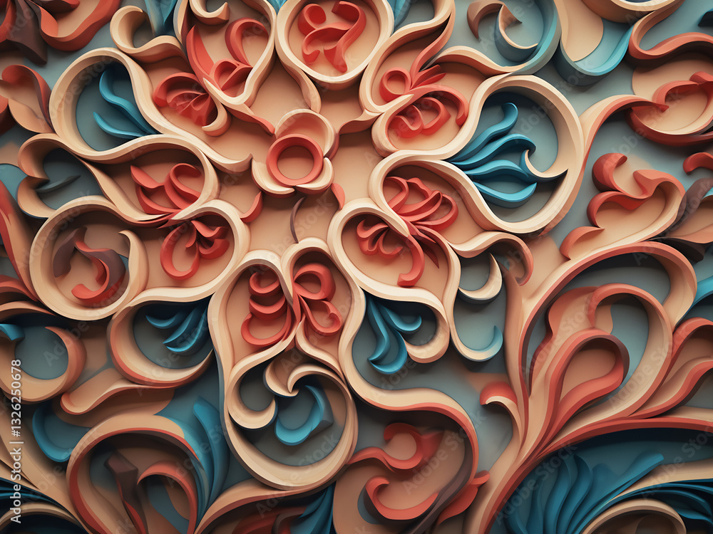 Poster arabesque design with flowing curves and interweaving patterns creating delicate grace