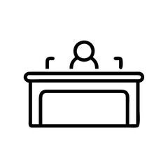 Naklejka premium Courtroom bench icon with a person in simple black line design