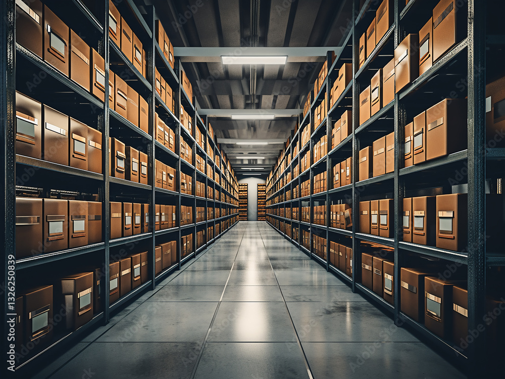 Poster archive room with extensive shelving units and clear filing system keeping records safe