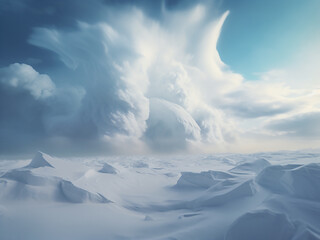 Arctic clouds low and heavy with snow creating a cold and dramatic scene