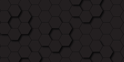 Futuristic Minimal Dark Hexagon Design. Tech-Inspired Black Hexagonal Grid Texture. Hexagon. Vector. 
