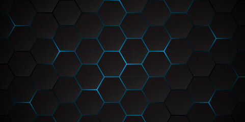 Fototapeta premium Dark Geometric Hexagon Surface with Depth Effect. Sleek Hexagonal Background for Tech and Gaming. Hexagon. Illustration. Vector. 