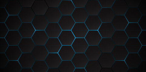 Fototapeta premium High-Tech Cyber Background with Hex Pattern. Digital Abstract Honeycomb Mesh Texture. Hexagon. Illustration. 