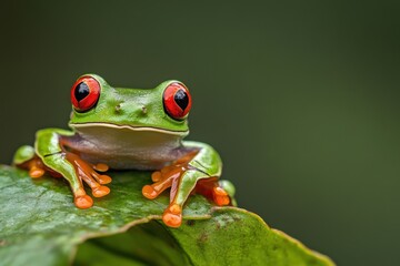 Exotic Wildlife: Red-Eyed Tree Frog in Its Natural Habitat / Closeup Image Of red eyed tree frog