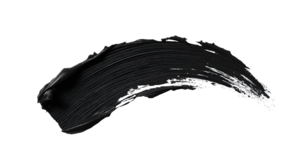 Waterproof mascara smear, rich black pigment with defined lash-like strokes, hyper-detailed, isolated on a transparent background