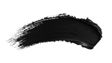 Waterproof mascara smear, rich black pigment with defined lash-like strokes, hyper-detailed, isolated on a transparent background