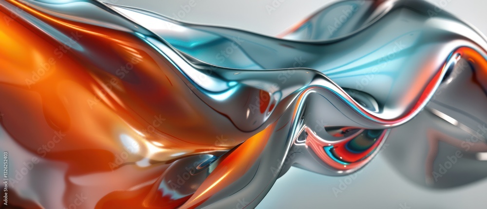 Poster close up material abstract soft green orange metallic glossy glow curve spiral wave flow light refle