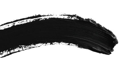 Waterproof mascara smear, rich black pigment with defined lash-like strokes, hyper-detailed, isolated on a transparent background