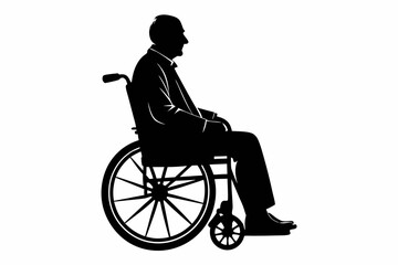 elderly man sitting in a wheelchair line art silhouette vector illustration
