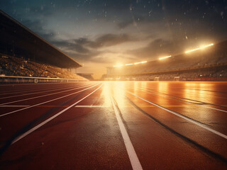 Runners practicing intensely on clearly marked professional lanes of athletics track