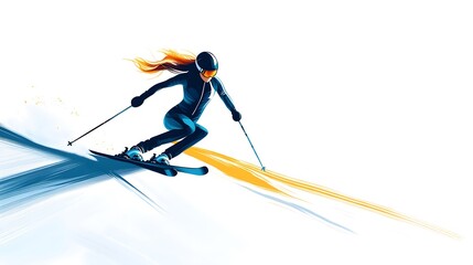 Obraz premium Female Skier on a Pristine Snowy Slope