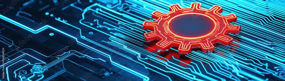 Poster futuristic digital teamwork concept with holographic elements on a circuit board background